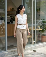 Brinna Linen Button Top - White