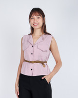 Brinna Linen Button Top - Dusty Pink