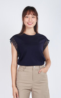Lisse Lace Sleeve Top - Navy
