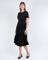 Akami Pleated Peplum Dress - Black