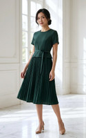 Akami Pleated Peplum Dress - Forest Green