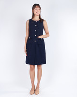 Loretta Button Sheath Dress - Navy