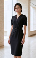 Maryann Puff Sleeves Midi Dress - Black