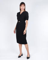 Maryann Puff Sleeves Midi Dress - Black