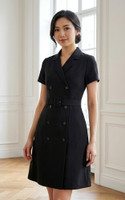 Lucienne Sleeved Tuxedo Dress - Black