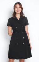 Lucienne Sleeved Tuxedo Dress - Black