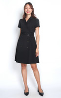Lucienne Sleeved Tuxedo Dress - Black