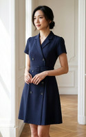 Lucienne Sleeved Tuxedo Dress - Navy
