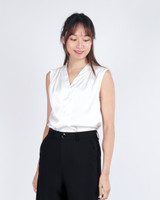 Aveline V-Neck Satin Top - White