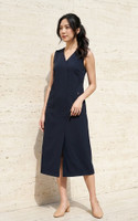 Penelope V-Neck Midi Dress - Midnight Blue