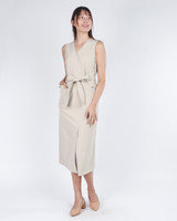 Penelope V-Neck Midi Dress - Cream
