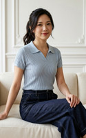 Amie Skipper Polo Knit Top - Blue