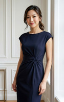 Cherie Side Twist Dress - Navy