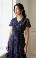 Hayley Flutter Sleeves Dress - Indigo