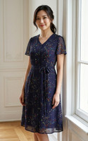 Hayley Flutter Sleeves Dress - Indigo