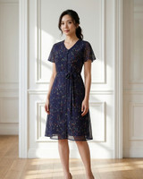 Hayley Flutter Sleeves Dress - Indigo