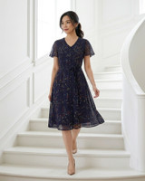 Hayley Flutter Sleeves Dress - Indigo