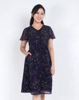 Hayley Flutter Sleeves Dress - Indigo