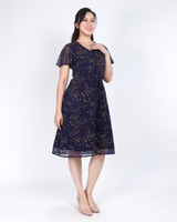 Hayley Flutter Sleeves Dress - Indigo