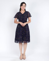 Hayley Flutter Sleeves Dress - Indigo