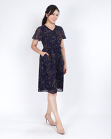 Hayley Flutter Sleeves Dress - Indigo