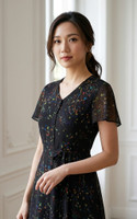 Hayley Flutter Sleeves Dress - Black