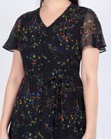 Hayley Flutter Sleeves Dress - Black