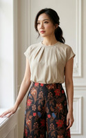 Eloise Rolled Neckline Top - Sand