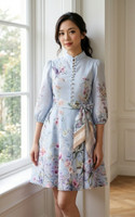 Celeste Floral Placement Dress - Lavender Blue