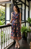 Amaya Batik Silky Culottes - Navy Hibiscus/Orchid