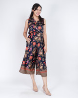 Amaya Batik Silky Top - Navy Hibiscus/Orchid