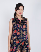 Amaya Batik Silky Top - Navy Hibiscus/Orchid