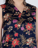 Amaya Batik Silky Top - Navy Hibiscus/Orchid