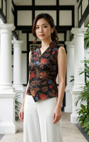 Amaya Batik Silky Top - Black Hibiscus/Orchid