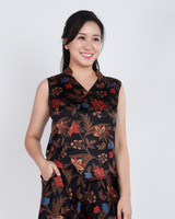 Amaya Batik Silky Top - Black Hibiscus/Orchid
