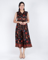 Amaya Batik Silky Top - Black Hibiscus/Orchid