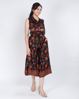 Amaya Batik Silky Top - Black Hibiscus/Orchid