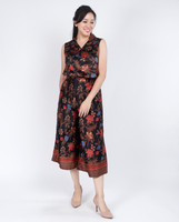 Amaya Batik Silky Top - Black Hibiscus/Orchid