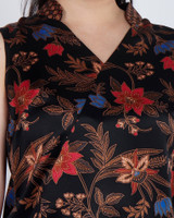 Amaya Batik Silky Top - Black Hibiscus/Orchid