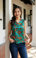 Amaya Batik Silky Top - Emerald Hibiscus/Orchid