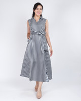 Juleat Collared Striped Midi Dress - Navy