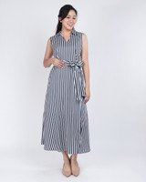 Juleat Collared Striped Midi Dress - Navy