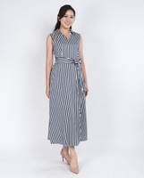 Juleat Collared Striped Midi Dress - Navy