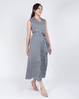 Juleat Collared Striped Midi Dress - Navy