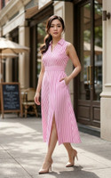 Juleat Collared Striped Midi Dress - Pink
