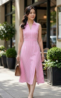 Juleat Collared Striped Midi Dress - Pink