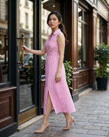 Juleat Collared Striped Midi Dress - Pink