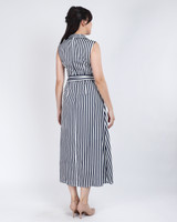 Juleat Collared Striped Midi Dress - Navy