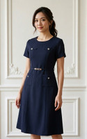 Freya Belted Pocket Work Dress - Navy