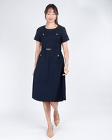 Freya Belted Pocket Work Dress - Navy